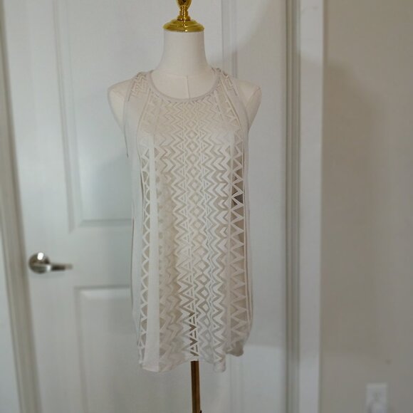 Mossimo Tank Top Ivory Sheer Women’s Size XS Cream Geometric Pattern Blouse - Picture 5 of 10